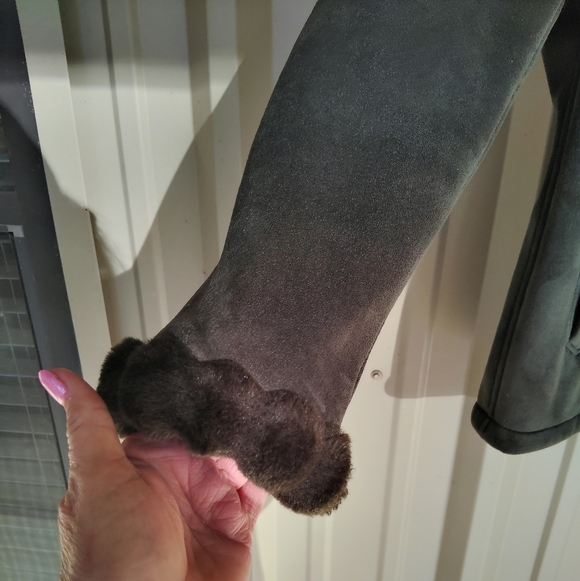 Women's Esprit Faux Suede Faux Fur Avocado Green Jacket Coat Size Medium - Picture 3 of 16